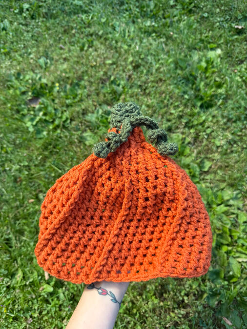Pumpkin hat. Pattern designer unknown.