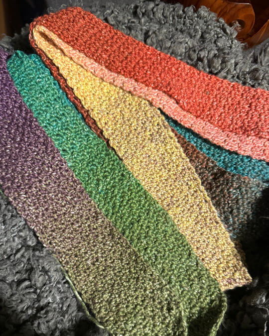 Skinny scarf. Pattern adapted from Yarn Craftee.