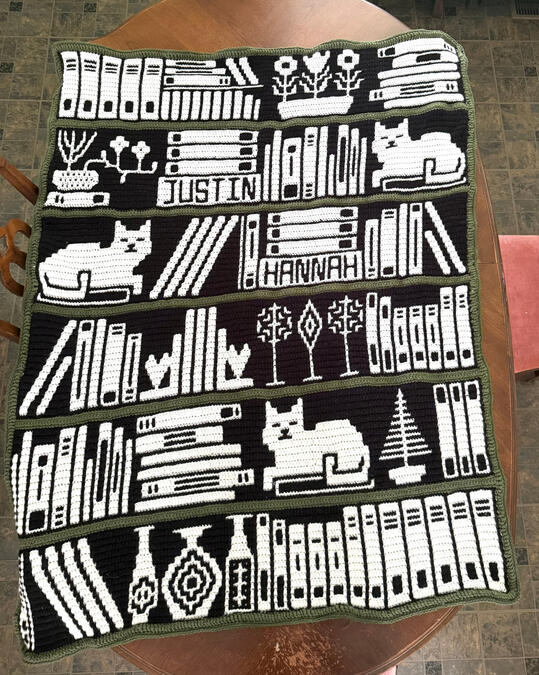 Custom Mosaic Bookcase Blanket. Pattern by ZigzCrochet.