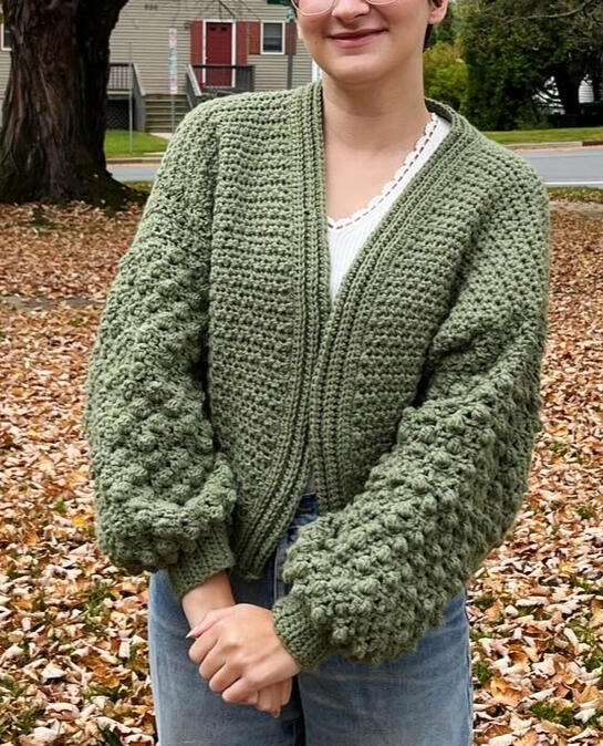 Bobble Sleeve Cardigan. Pattern by Dreamcrochets.